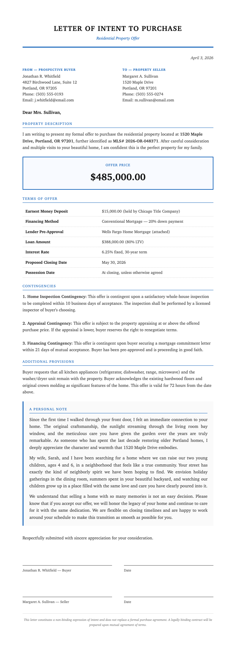 Classic professional house offer letter